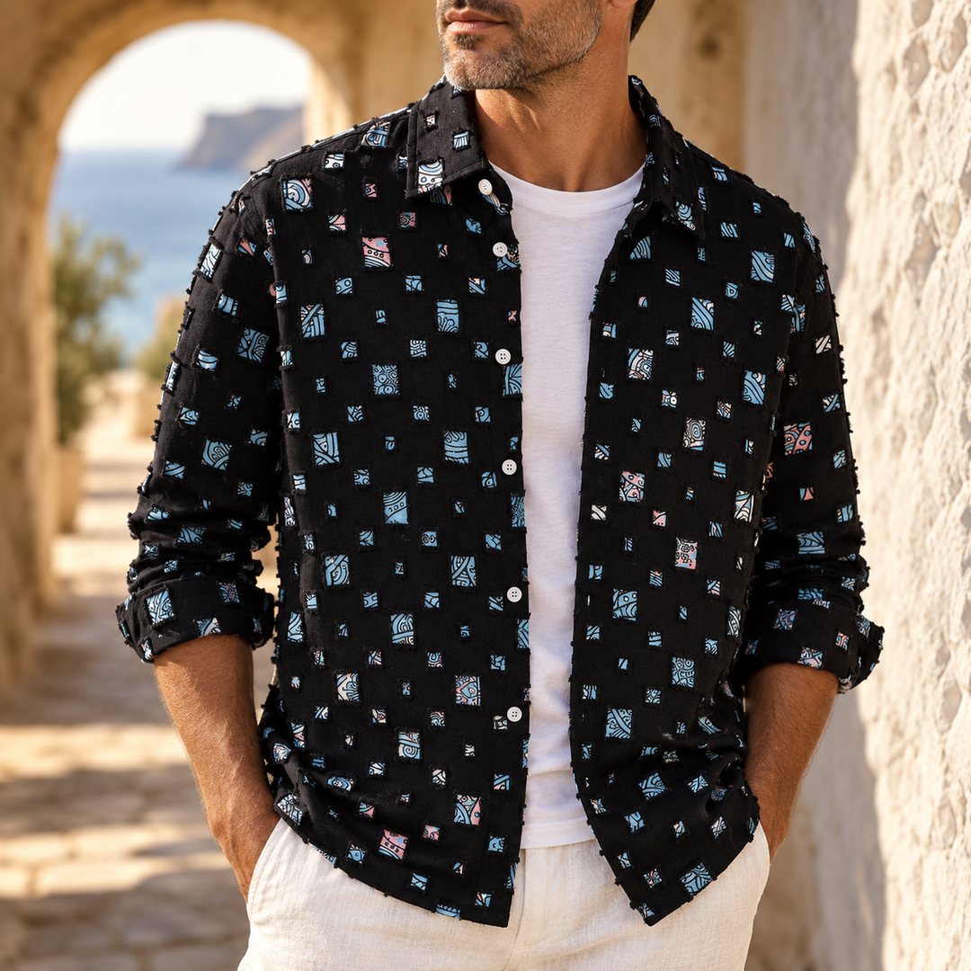 Lipsey - Chemise à manches longues boutonnée avec motif de carrés texturés