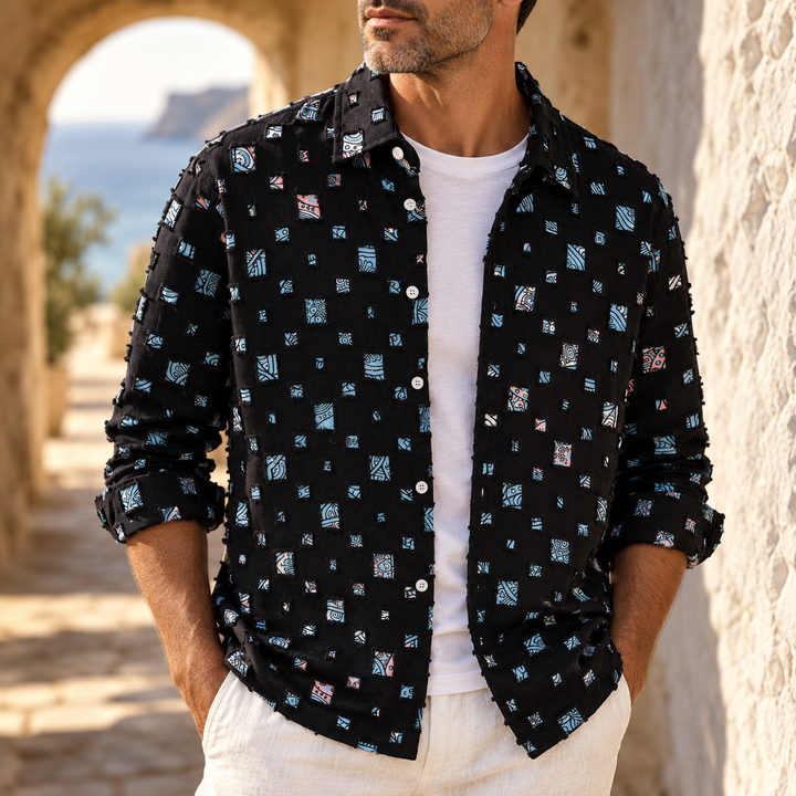 Lipsey - Chemise à manches longues boutonnée avec motif de carrés texturés