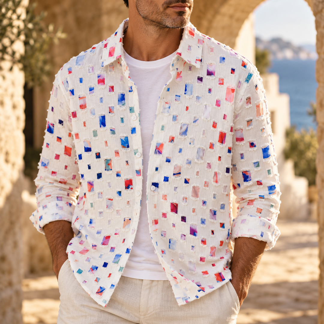 Lipsey - Chemise à manches longues boutonnée avec motif de carrés texturés