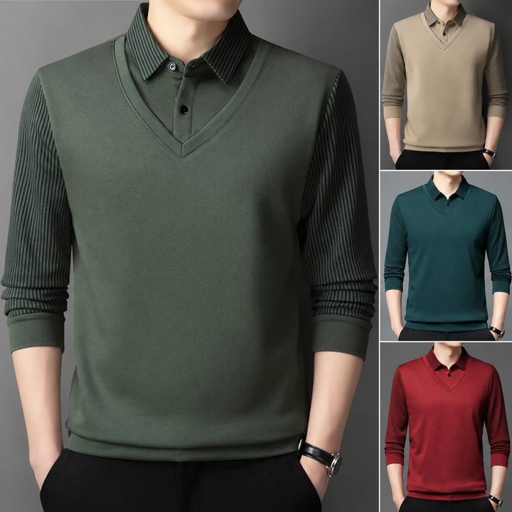 Pedroo - Pull À Manches Rayées Et Col Chemise Boutonné