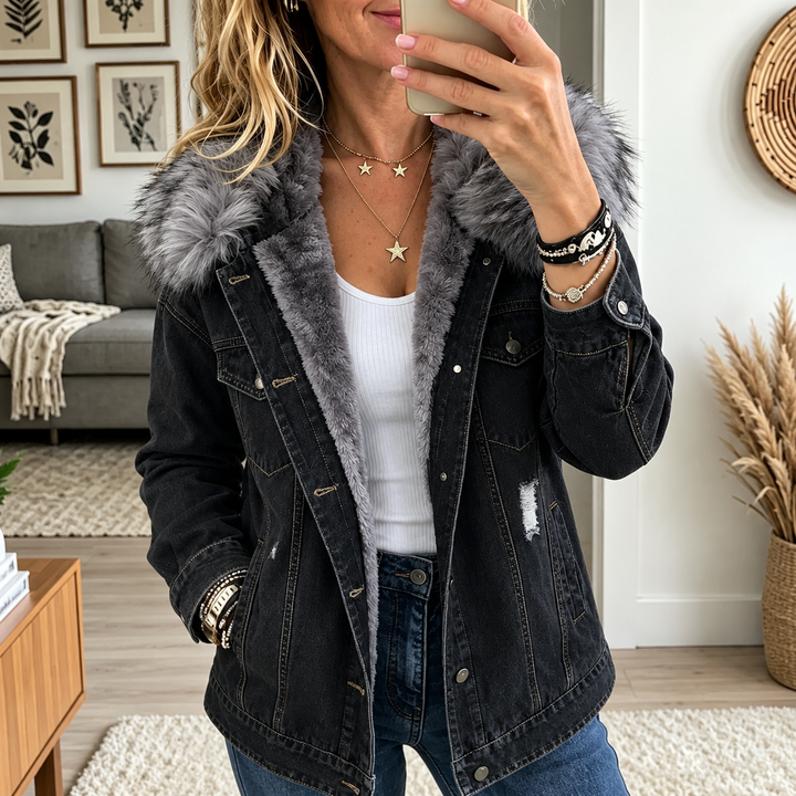 Milene - Veste en Jean À Col en Fourrure