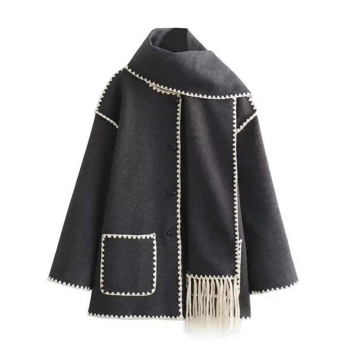Synia - Manteau À Franges Brodé Avec Écharpe Assortie