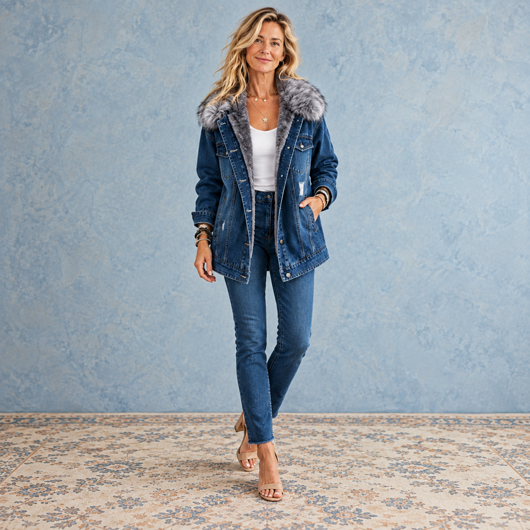 Milene - Veste en Jean À Col en Fourrure