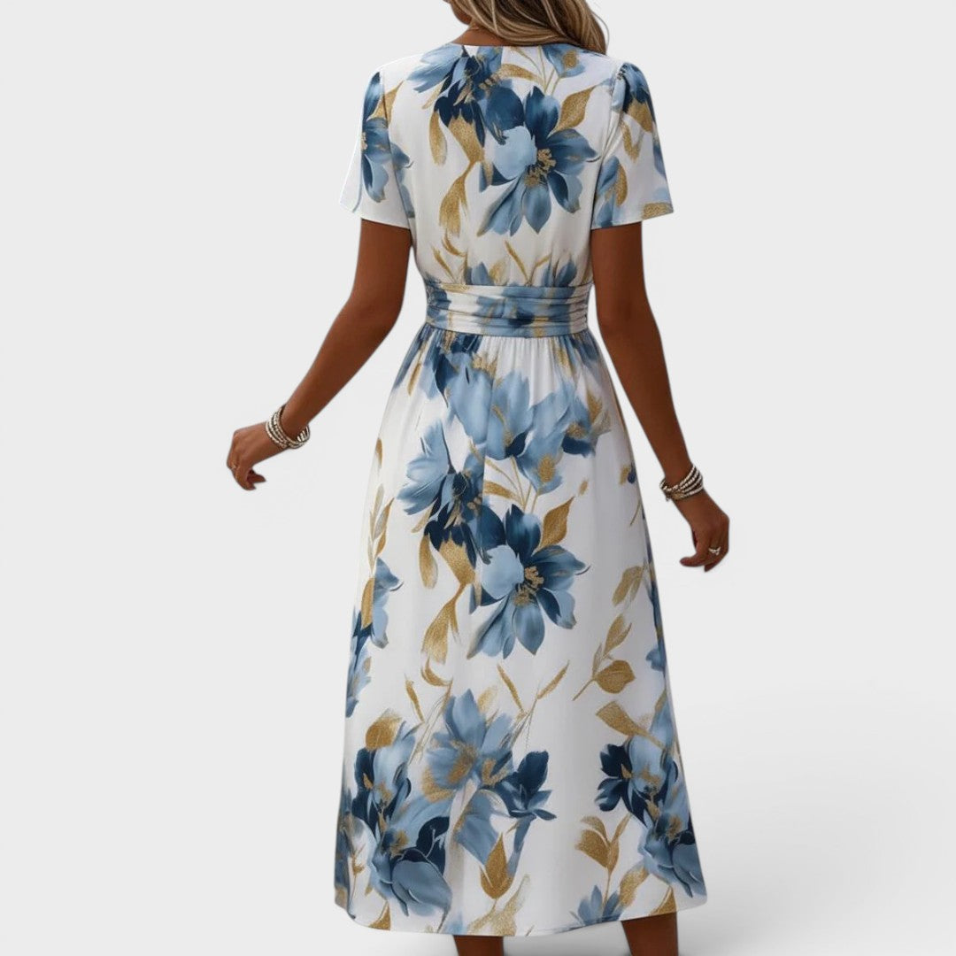 Elinza - Robe Portefeuille Mi-Longue à Motifs Floraux