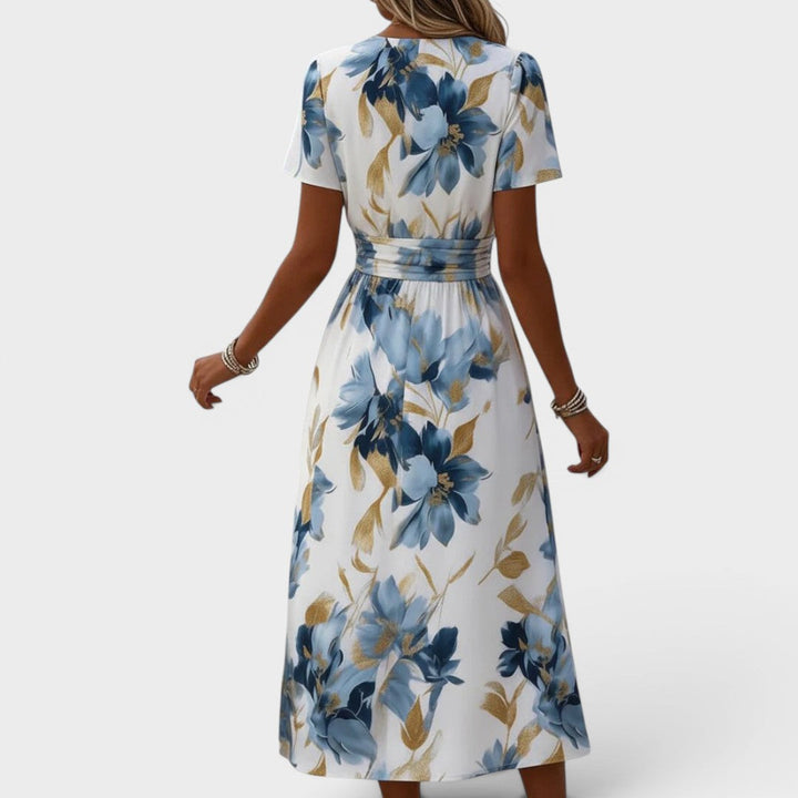 Elinza - Robe Portefeuille Mi-Longue à Motifs Floraux
