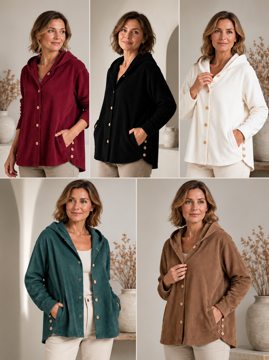 Tezila - Manteau Chic À Capuche en Velours Côtelé