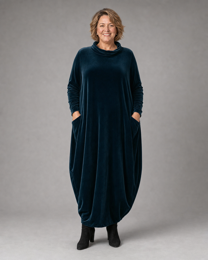 Lellina - Robe Longue Ample À Col Montant en Velours