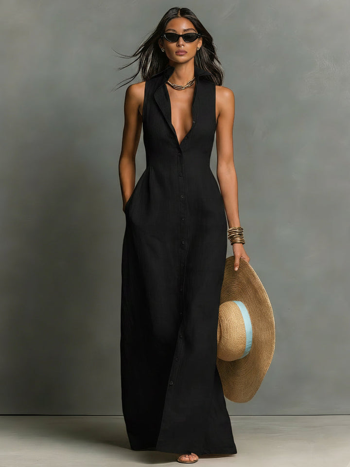 Hani - Robe-chemise en Lin À Boutons Sur Le Devant