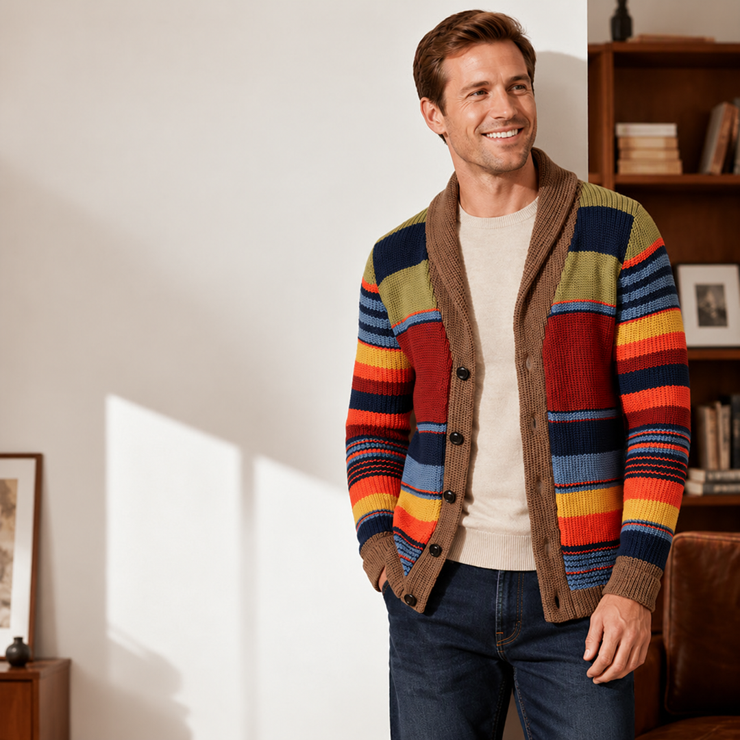 Tyrique - Cardigan en Maille À Col Châle Rayé