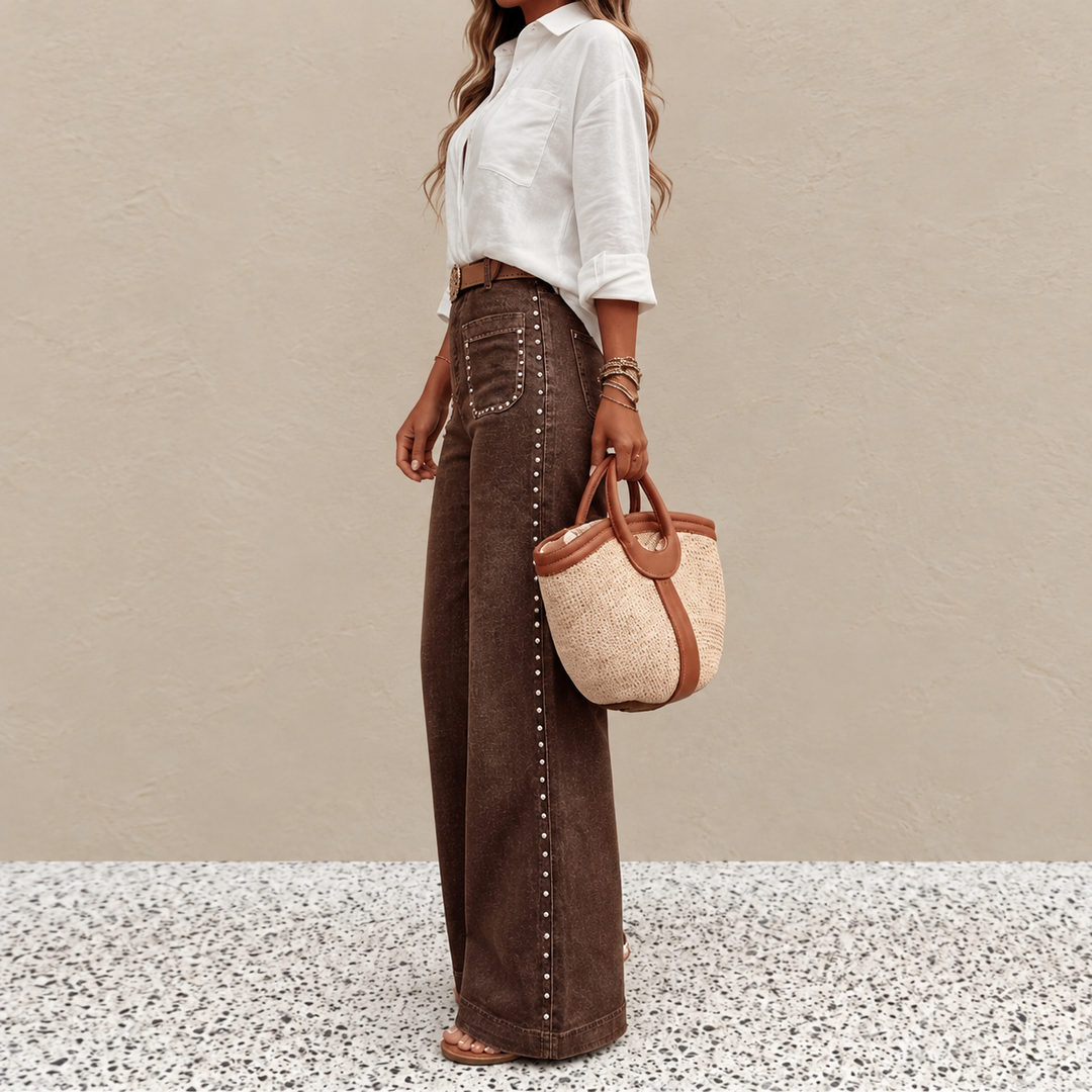 Magryta - Pantalon à Jambes Larges Avec Clous