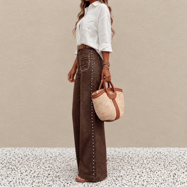 Magryta - Pantalon à Jambes Larges Avec Clous