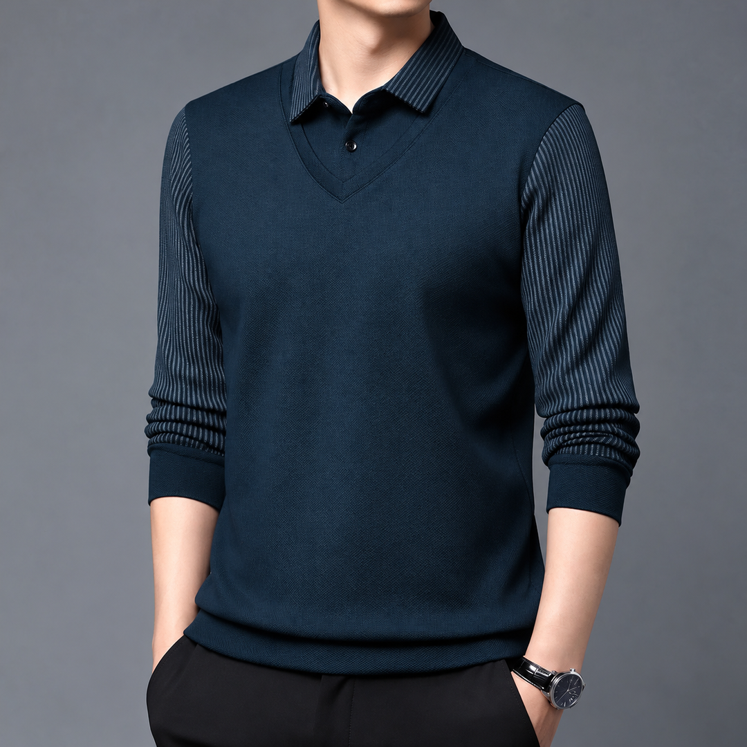 Pedroo - Pull À Manches Rayées Et Col Chemise Boutonné