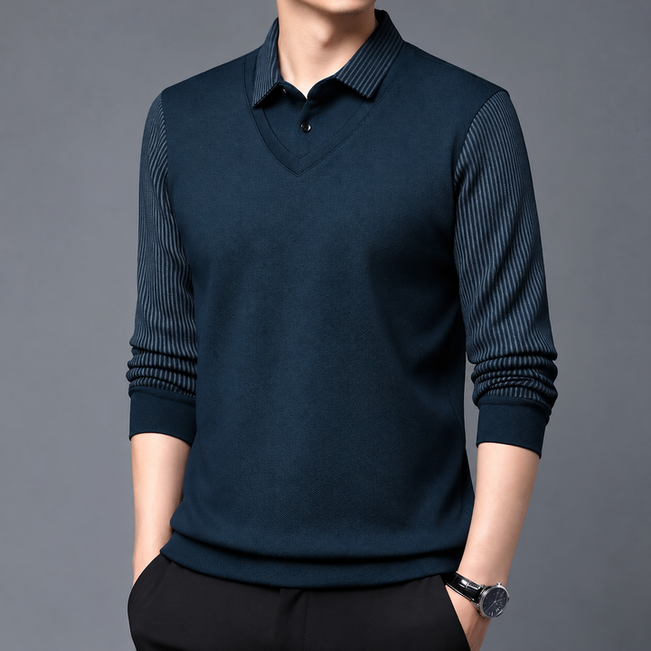 Pedroo - Pull À Manches Rayées Et Col Chemise Boutonné