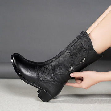 Emmia - Bottes en Cuir à Talon Bloc Bas et Détails Décoratifs