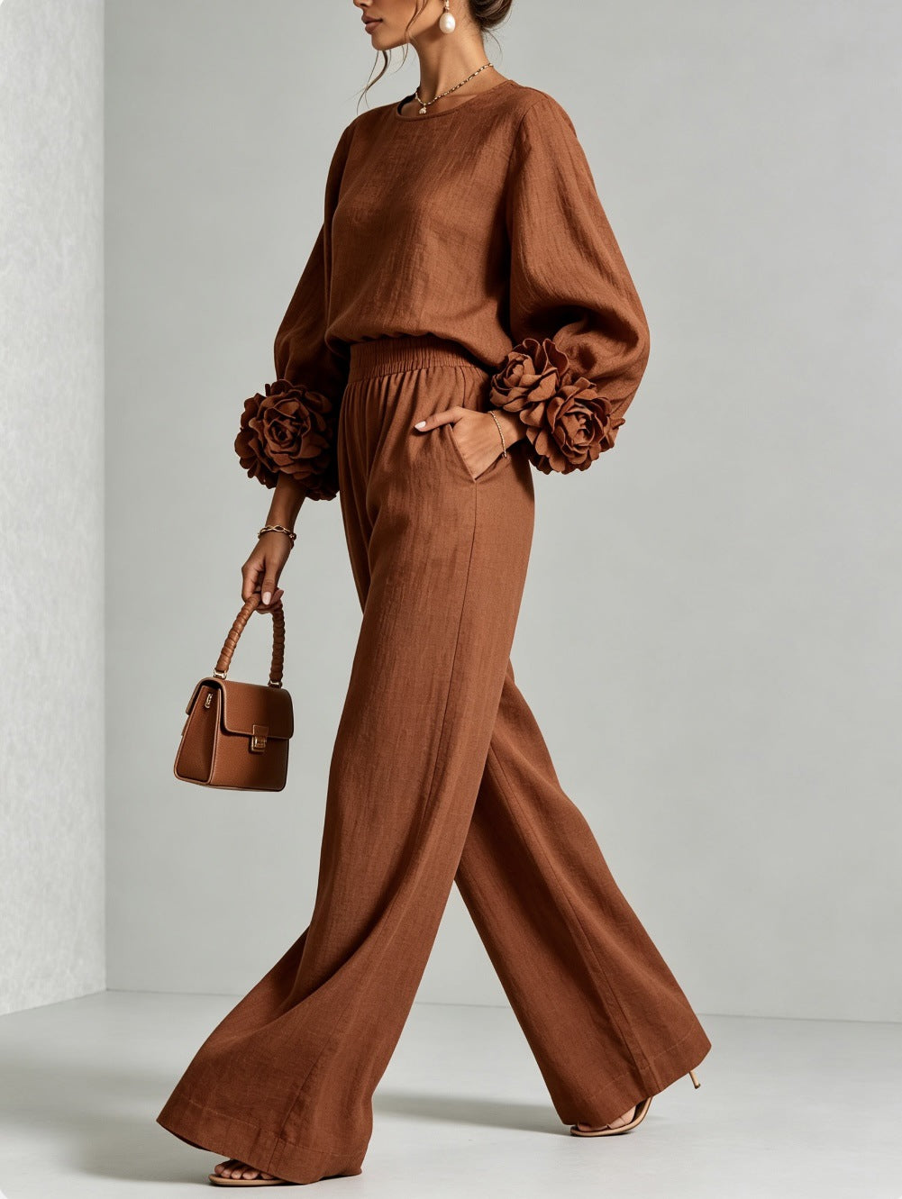 Ayser - Ensemble Haut et Pantalon à Poignets Fleuris