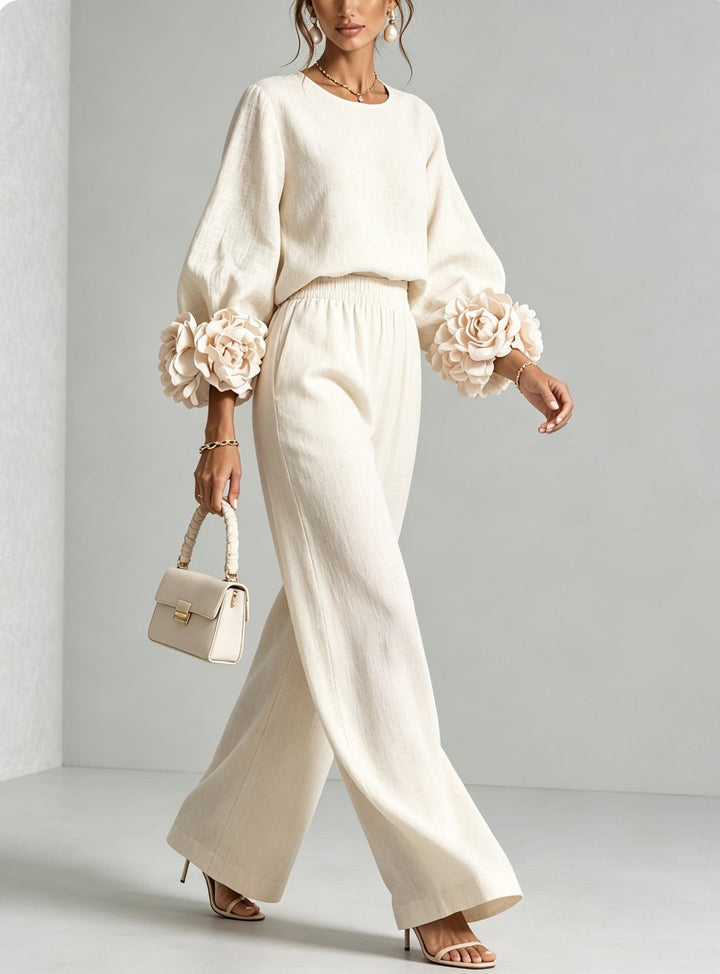 Ayser - Ensemble Haut et Pantalon à Poignets Fleuris