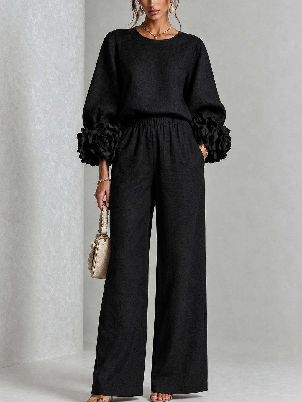 Ayser - Ensemble Haut et Pantalon à Poignets Fleuris