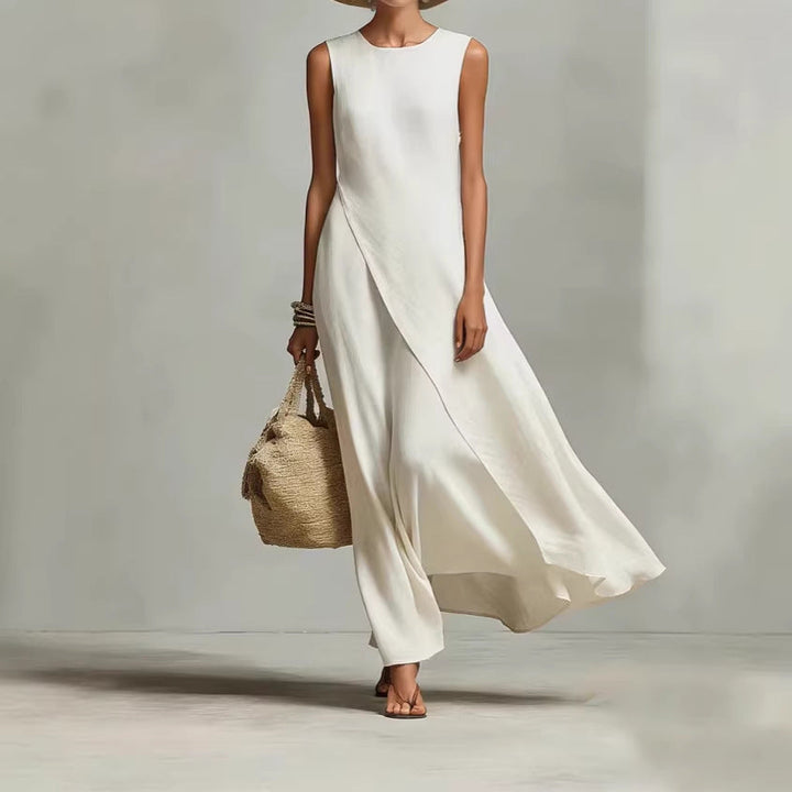 Hishina - Robe Longue Asymétrique Sans Manches En Lin