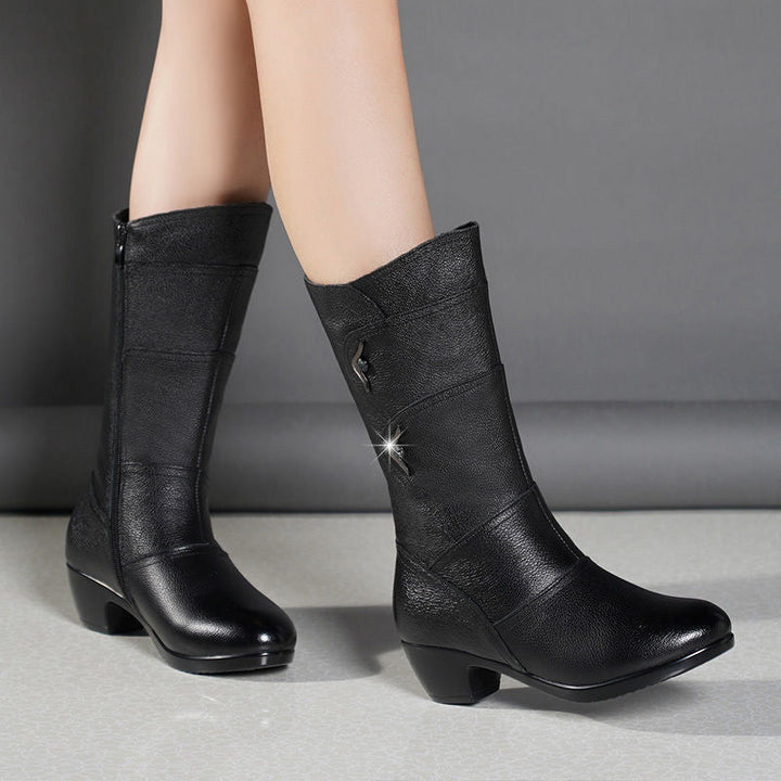 Emmia - Bottes en Cuir à Talon Bloc Bas et Détails Décoratifs