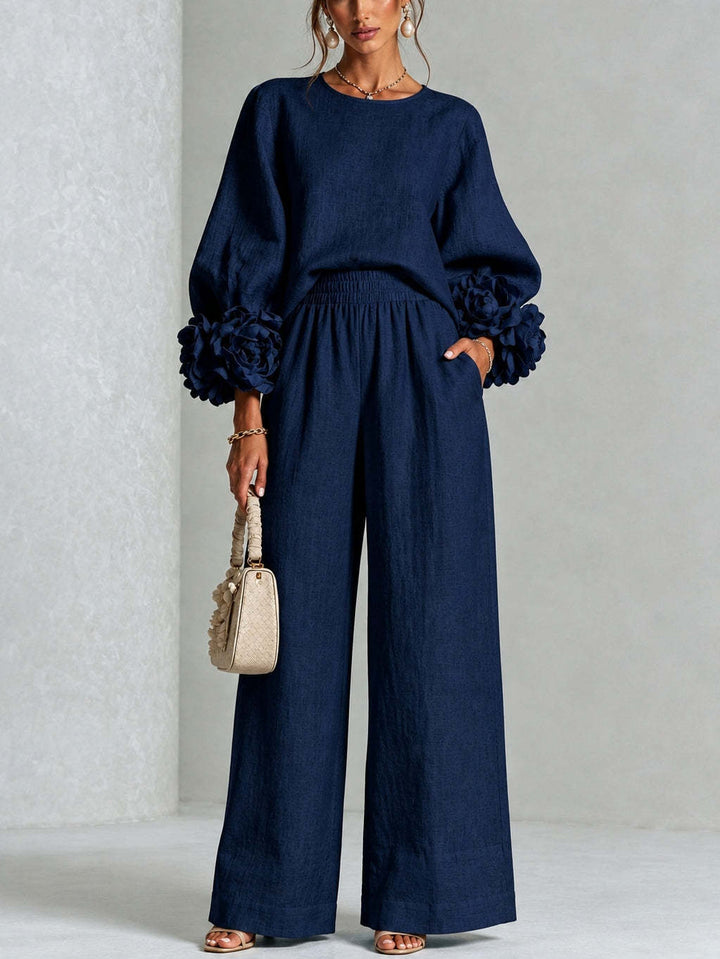Ayser - Ensemble Haut et Pantalon à Poignets Fleuris