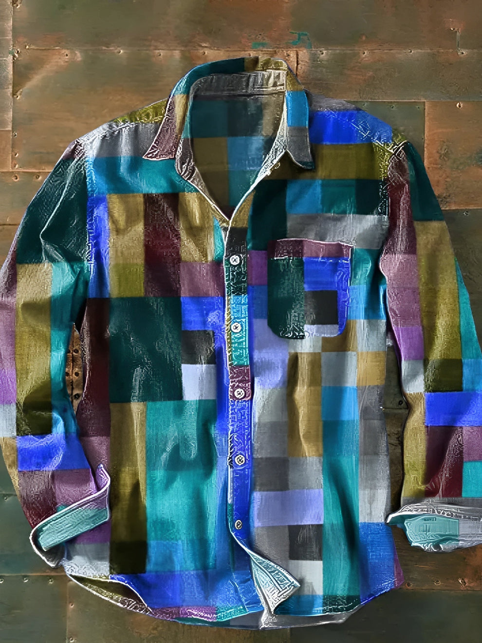 Jhoanny - Chemise À Manches Longues À Imprimé Géométrique Patchwork