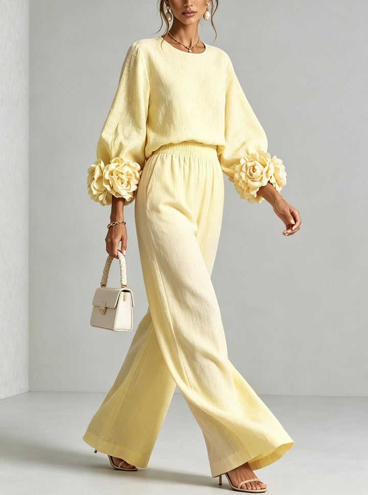 Ayser - Ensemble Haut et Pantalon à Poignets Fleuris