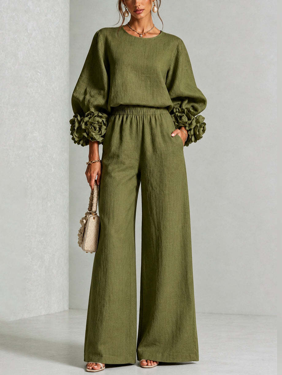 Ayser - Ensemble Haut et Pantalon à Poignets Fleuris