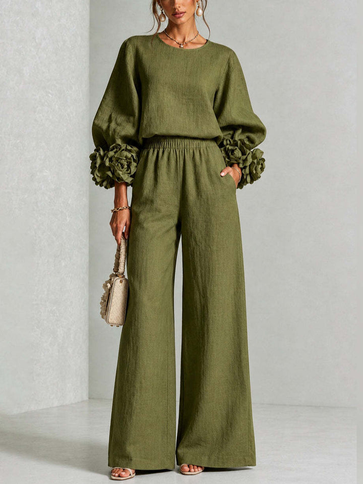 Ayser - Ensemble Haut et Pantalon à Poignets Fleuris