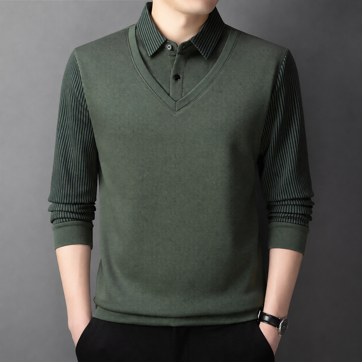 Pedroo - Pull À Manches Rayées Et Col Chemise Boutonné