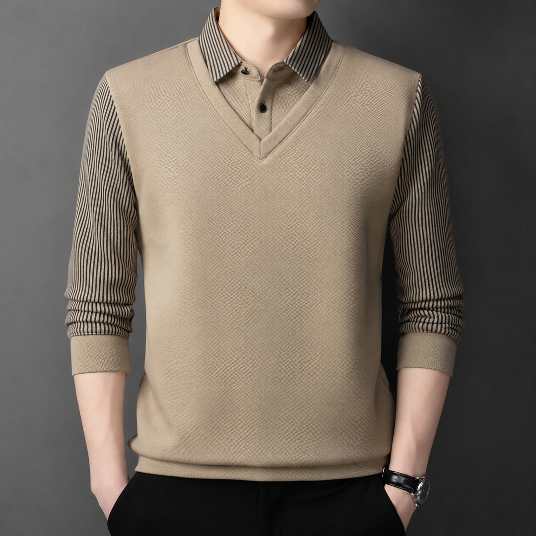 Pedroo - Pull À Manches Rayées Et Col Chemise Boutonné