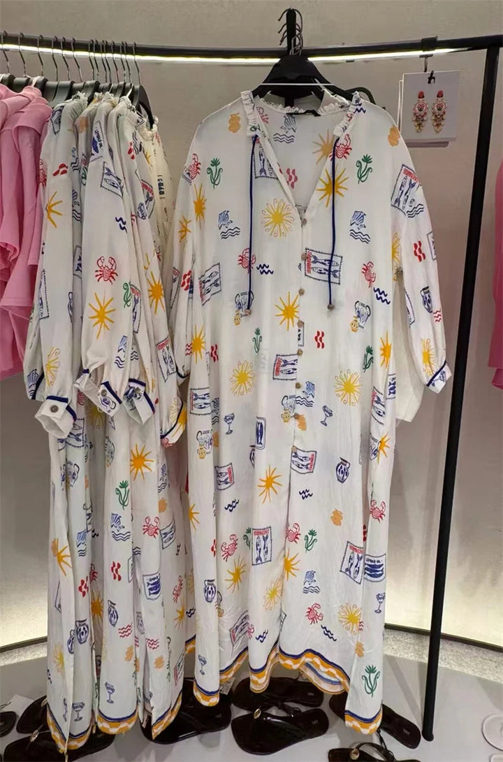 Maris - Robe Longue À Imprimé Et À Manches