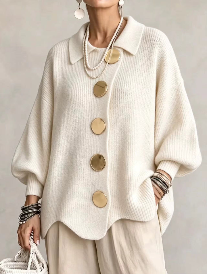 Shiryl - Long Sleeve Collared Button Up Knit Cardigan