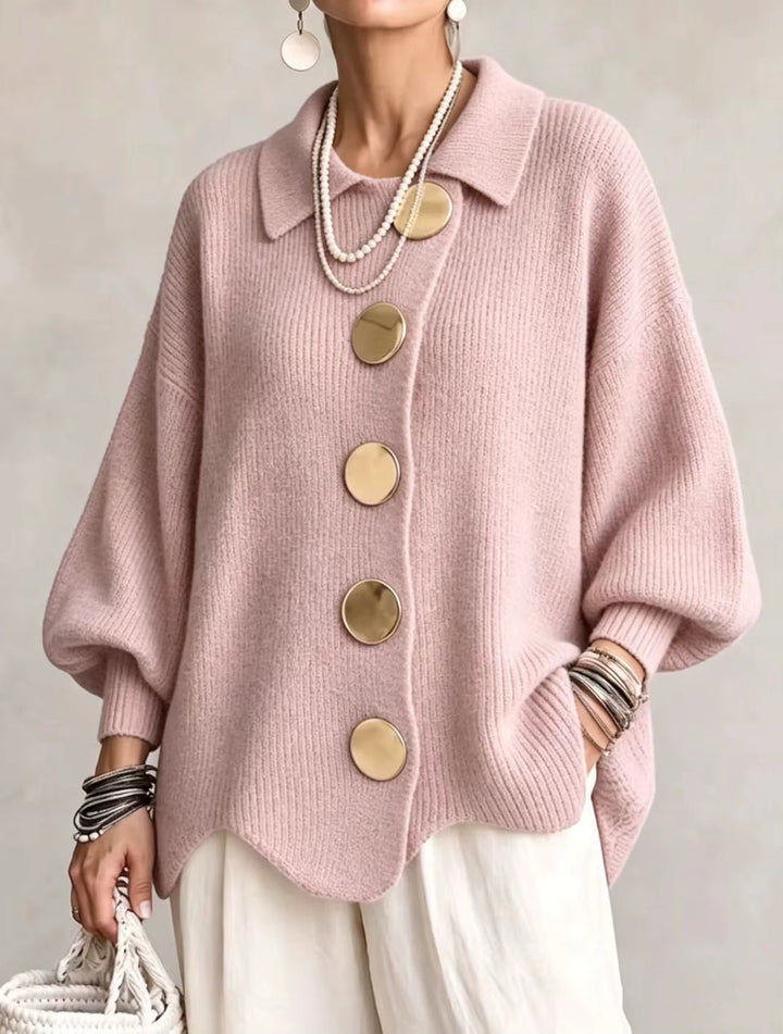 Shiryl - Long Sleeve Collared Button Up Knit Cardigan