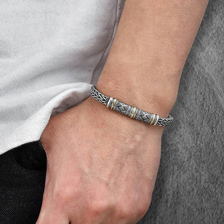 Jalair - Bracelet En Acier Inoxydable Gravé, Style Corde