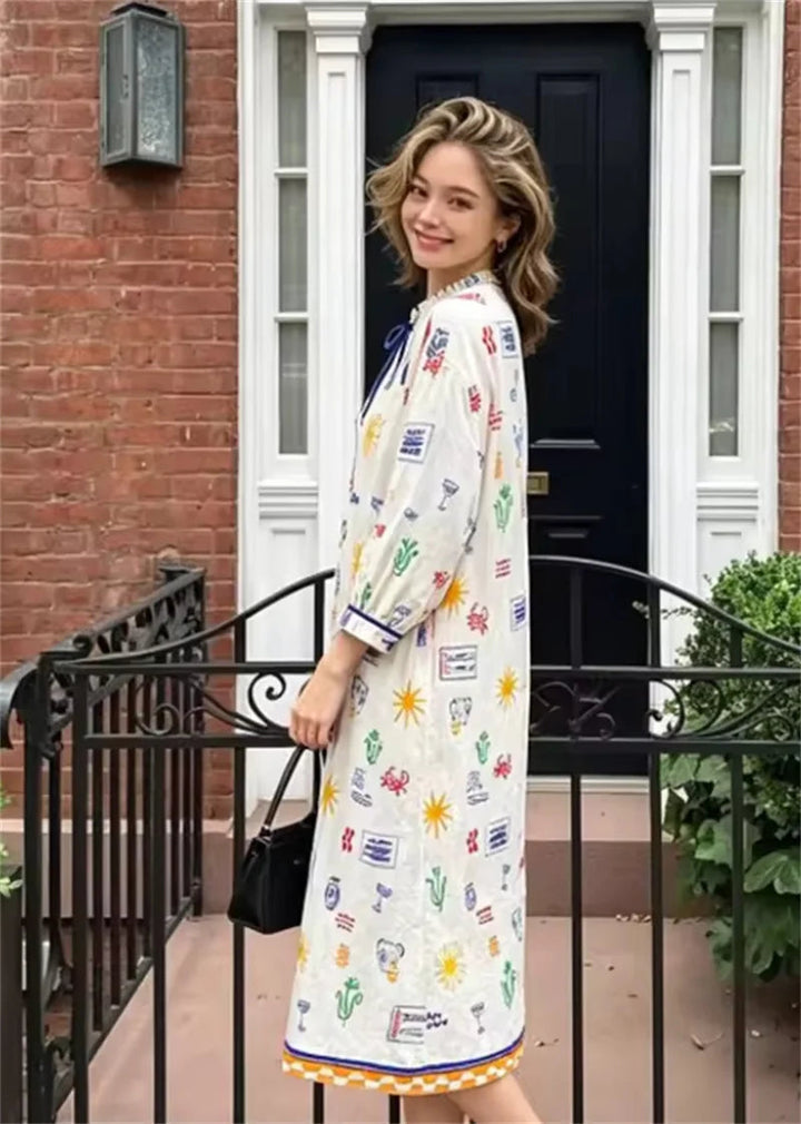 Maris - Robe Longue À Imprimé Et À Manches