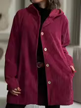 Tezila - Manteau Chic À Capuche en Velours Côtelé