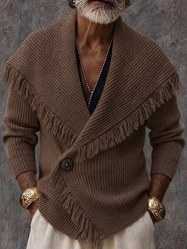 Olson - Cardigan en Maille Élégant À Col Châle Et Bordure À Franges