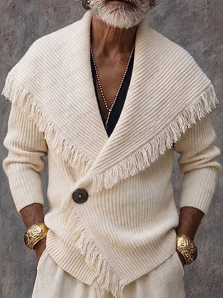 Olson - Cardigan en Maille Élégant À Col Châle Et Bordure À Franges