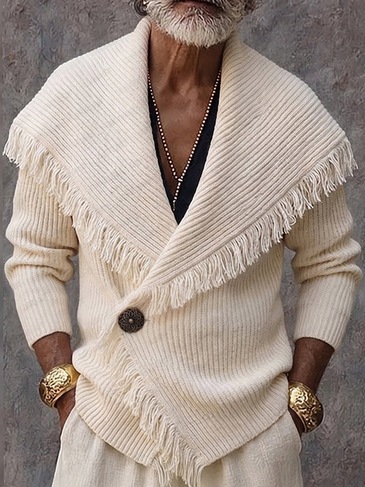 Olson - Cardigan en Maille Élégant À Col Châle Et Bordure À Franges