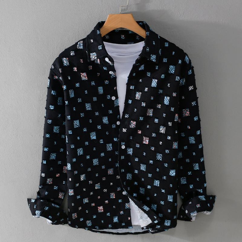 Lipsey - Chemise à manches longues boutonnée avec motif de carrés texturés