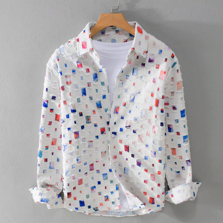 Lipsey - Chemise à manches longues boutonnée avec motif de carrés texturés