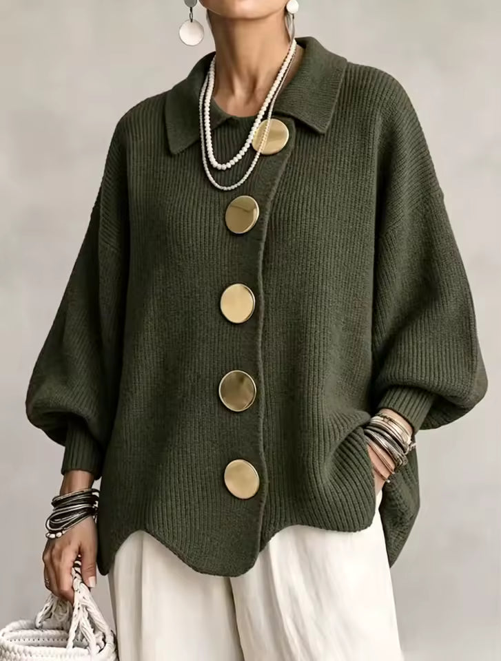 Shiryl - Long Sleeve Collared Button Up Knit Cardigan