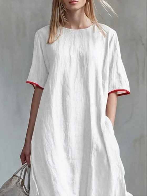 Behice - Robe Longue À Manches Courtes Et Volants Rayés Rouges