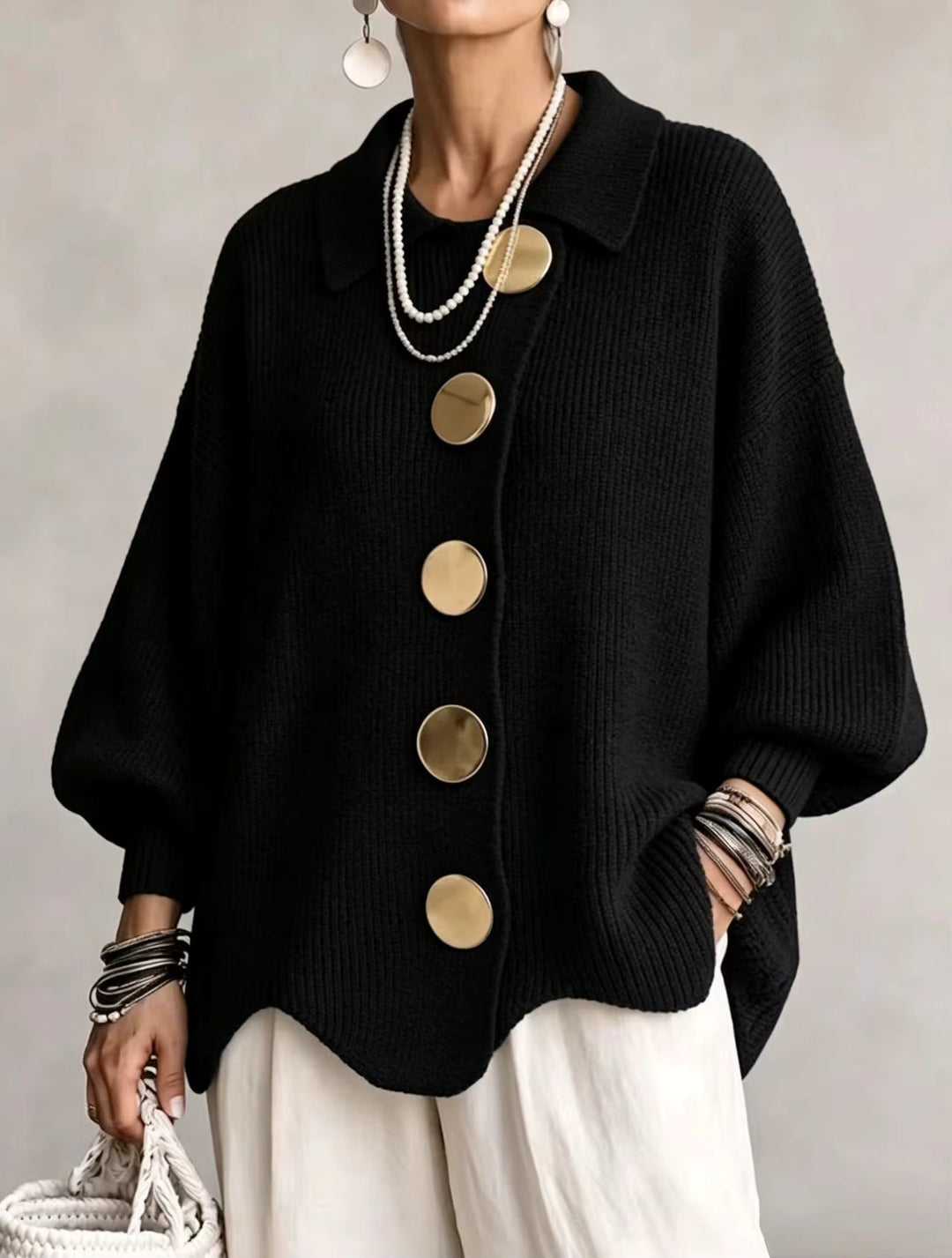 Shiryl - Long Sleeve Collared Button Up Knit Cardigan