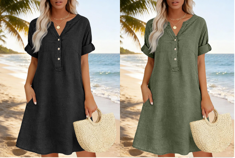 Jolande - Robe Tunique à Col en V Avec Poches