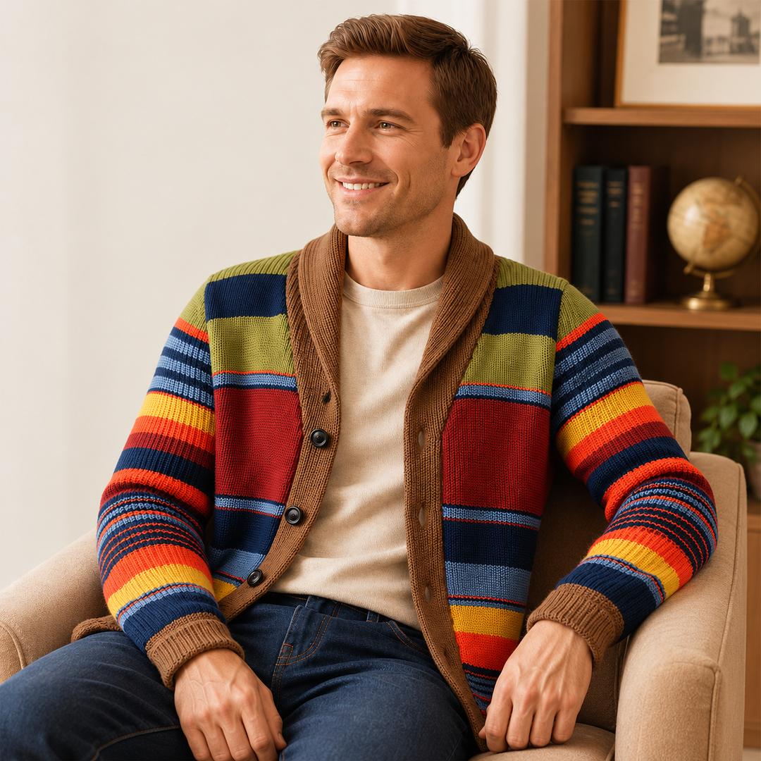 Tyrique - Cardigan en Maille À Col Châle Rayé