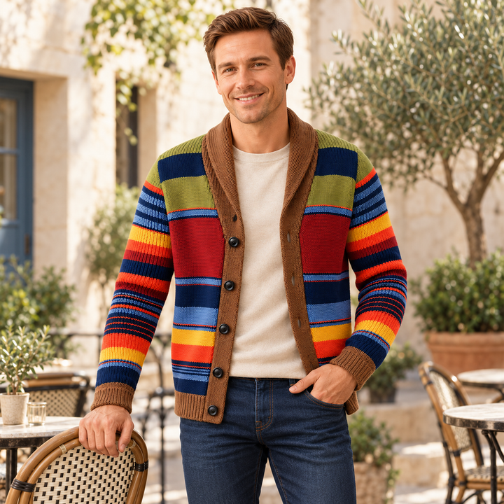 Tyrique - Cardigan en Maille À Col Châle Rayé