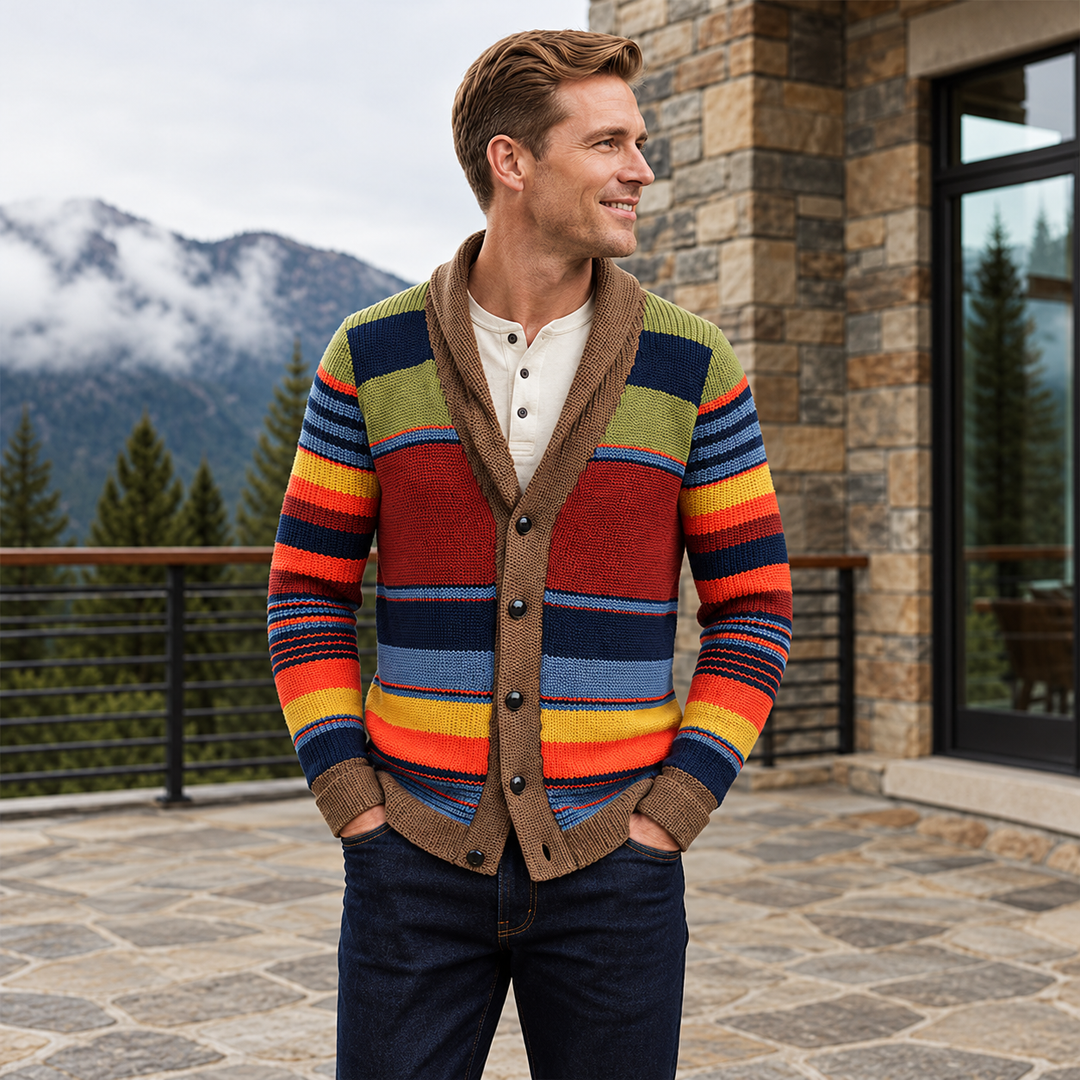 Tyrique - Cardigan en Maille À Col Châle Rayé