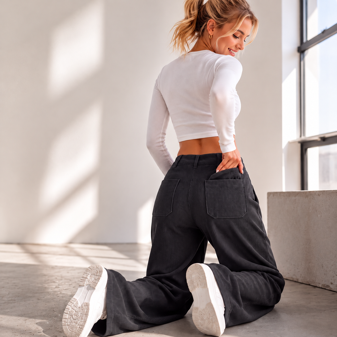 Jina - Pantalon À Jambes Larges Avec Poches Avant