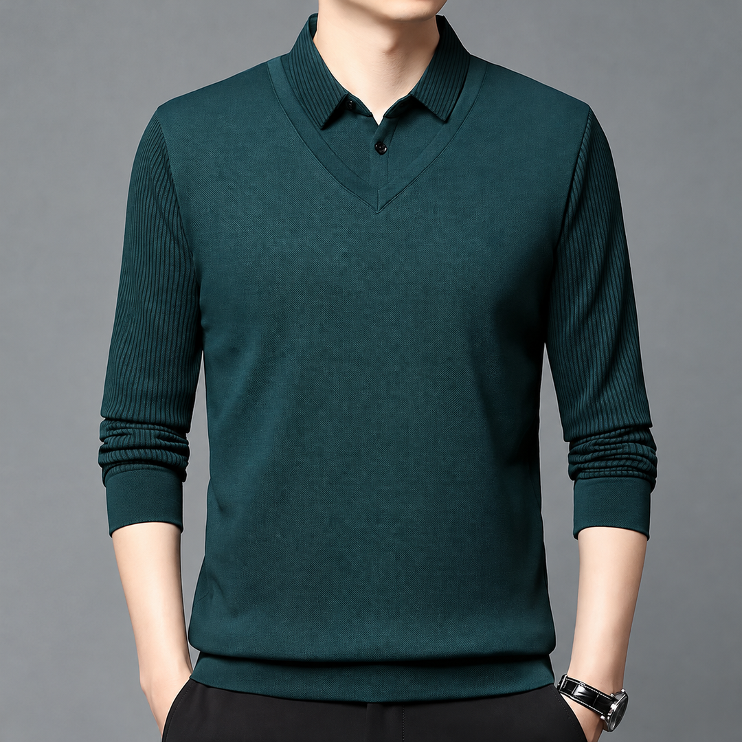 Pedroo - Pull À Manches Rayées Et Col Chemise Boutonné